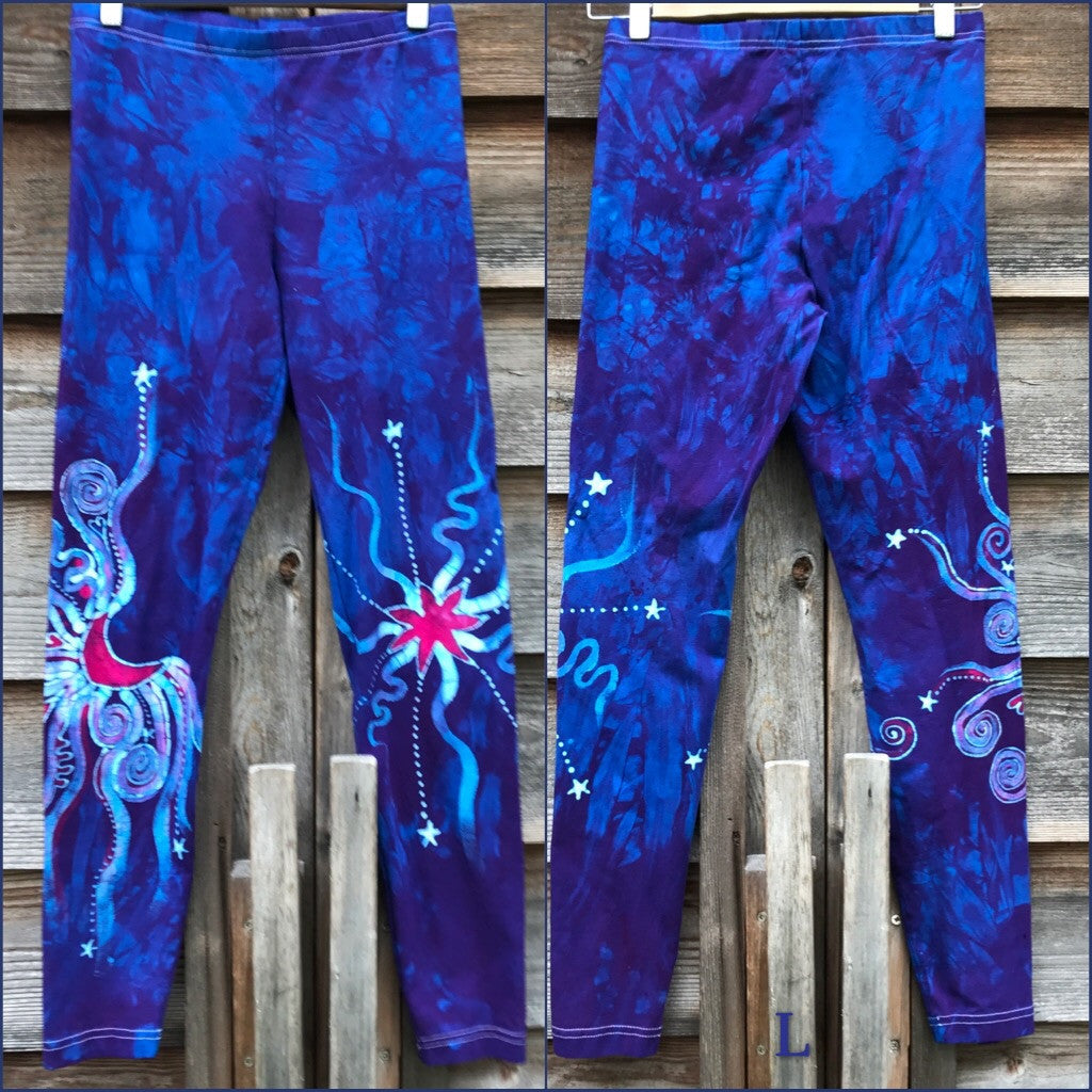 Pink and Blue Moon Leggings - Size Small ONLY