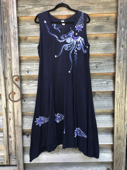 Stargazer In Midnight Blue Handmade Batik Dress - 2X ONLY Batik Dresses Batikwalla 