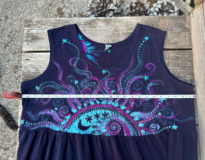 Mystic Moonlight with Turquoise Sunrise - Farmer's Market Pocket Dress - Size 3X Batik Dresses Batikwalla 