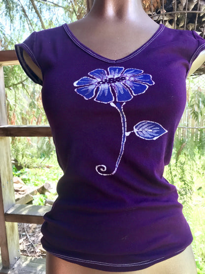Flower Power In Purple Passion Handmade Batik Summer Tee