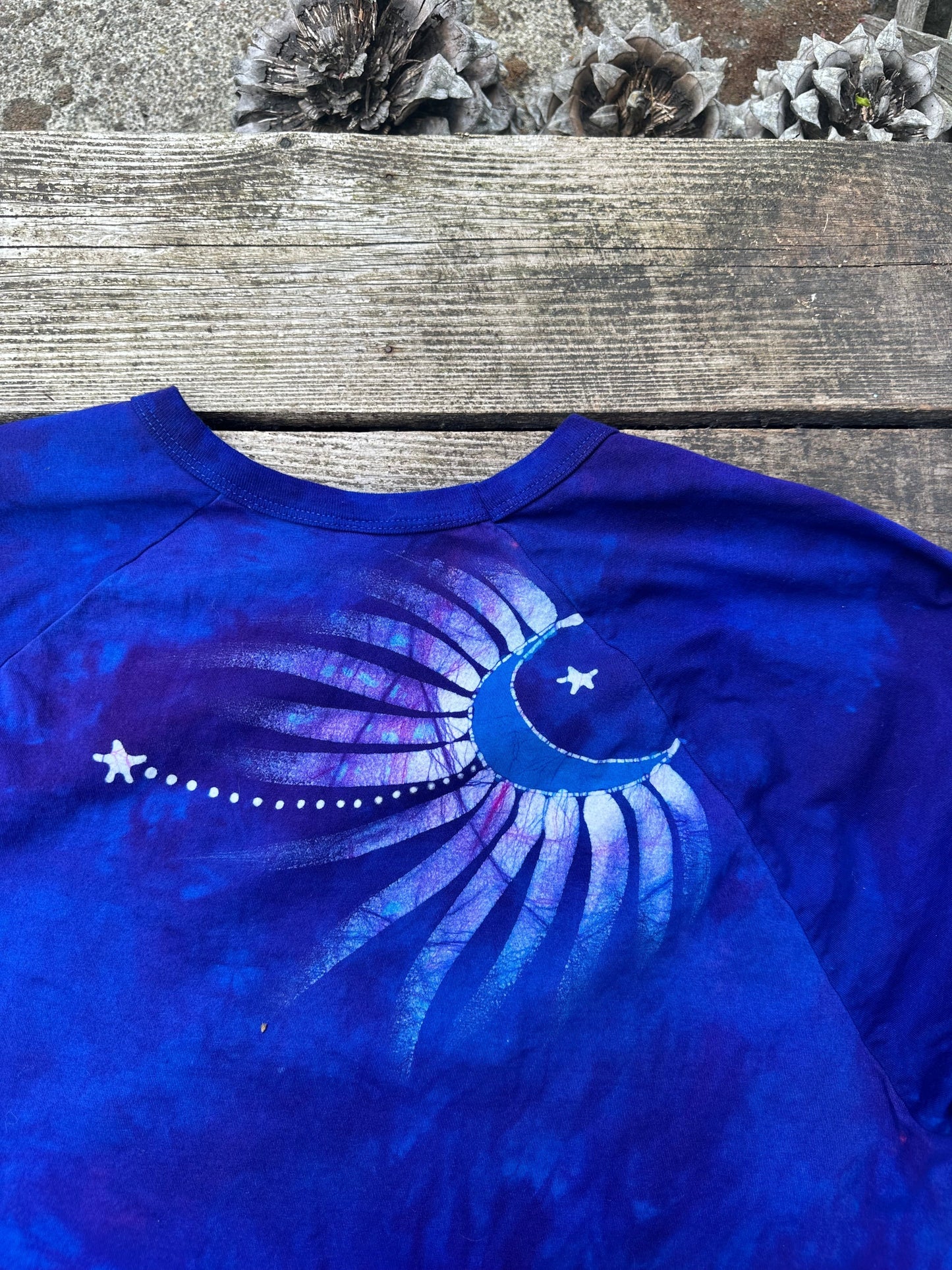 Purple and Blue Moonbeams Raglan Quarter Sleeves Batik Tee Shirts & Tops Batikwalla 