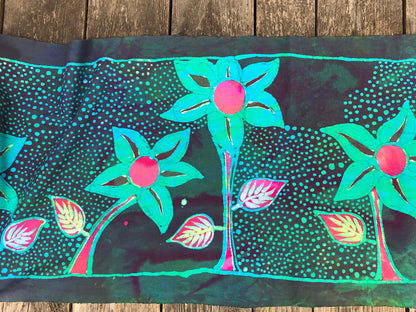 Flower Garden - Hand Painted Batik Fabric Scarf