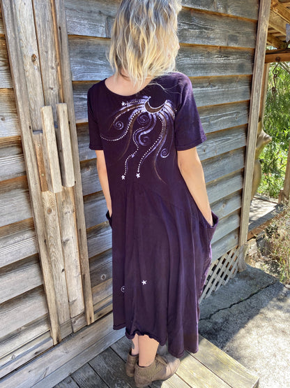 Plum Tree Moonlight Dancer in Deep Purple - Short Sleeve Batik Dress Batik Dresses Batikwalla 
