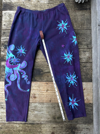 Purple and Turquoise Moon Star Batik Leggings - Size XL Mid Length leggings batikwalla XL Mid-length 