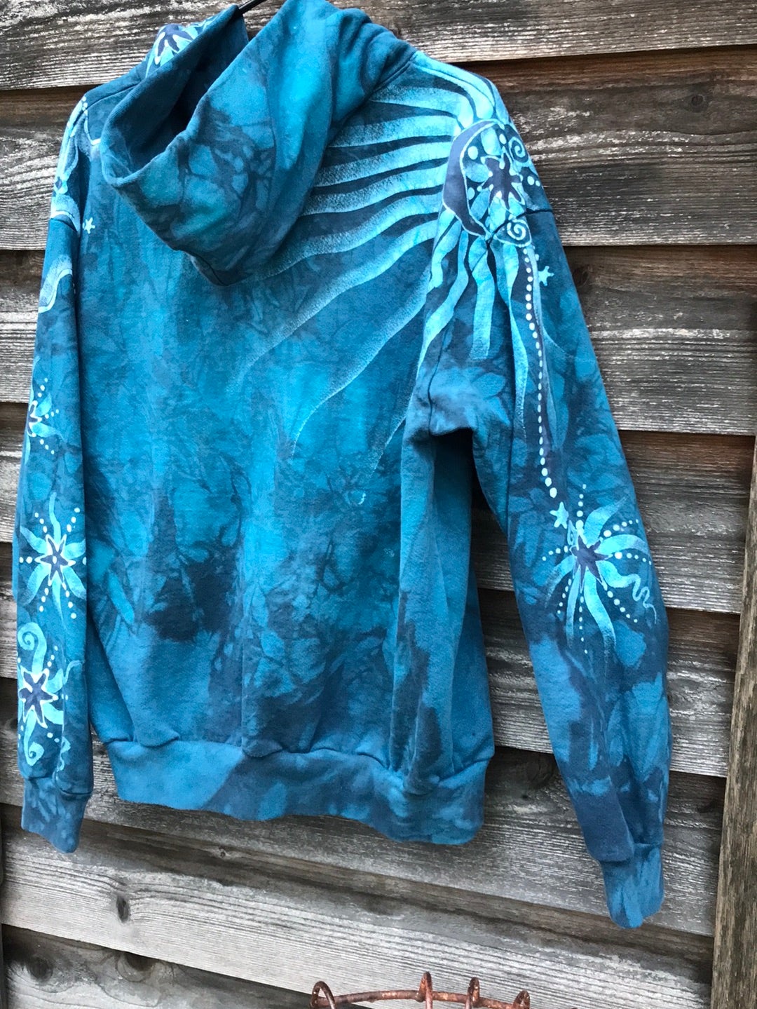 Denim Blue Moon Handcrafted Batik Zipper Hoodie - Large hoodie batikwalla 
