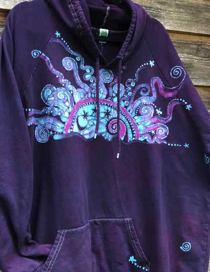 Cosmic Moonrise Pullover Batik Hoodie in Organic Cotton - Made Oversize in 3X hoodie batikwalla 