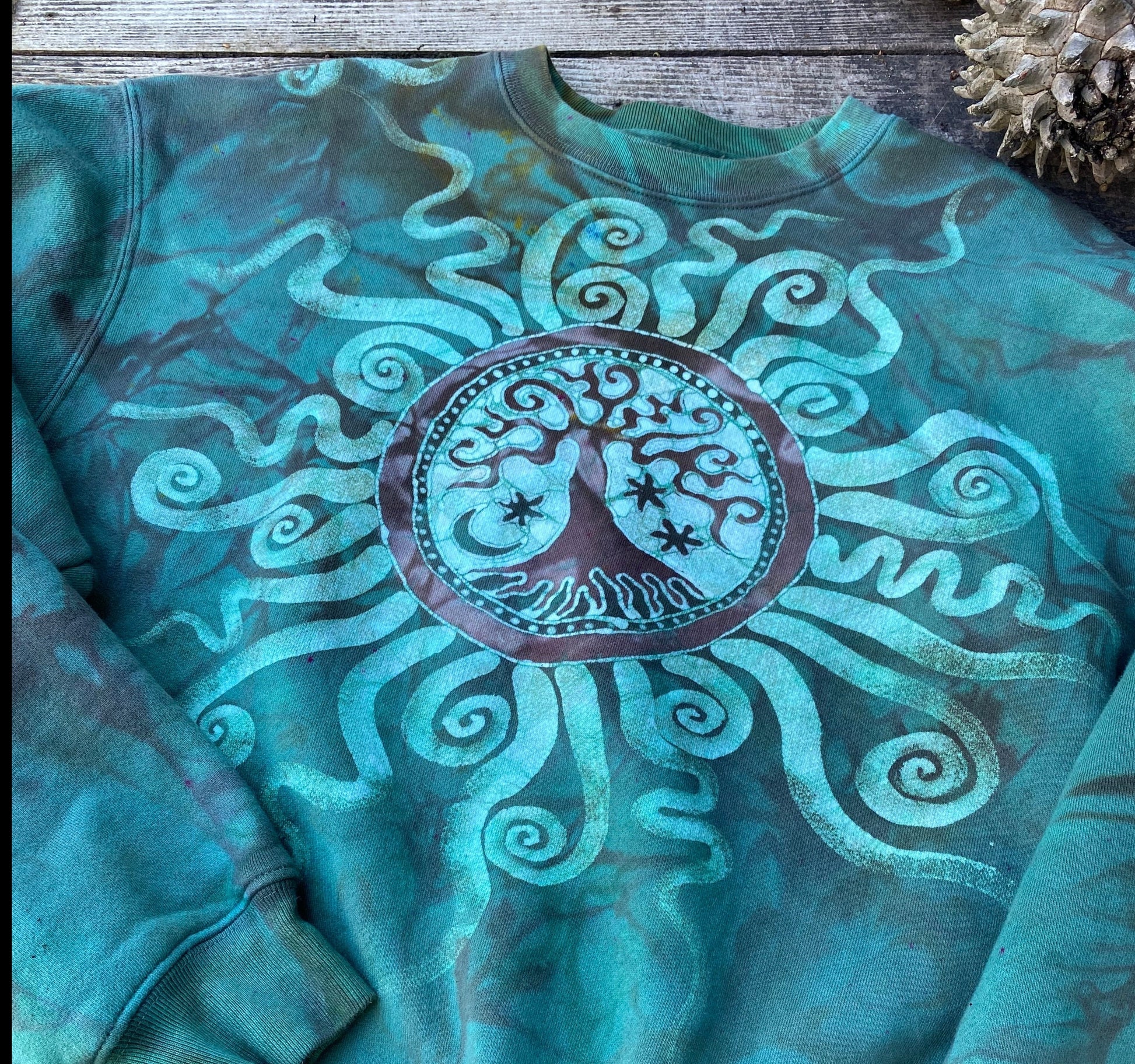 Glowing Moss Green Tree of Life Sweatshirt - Men's Size Small ONLY (runs large) Tops Batikwalla by Victoria 