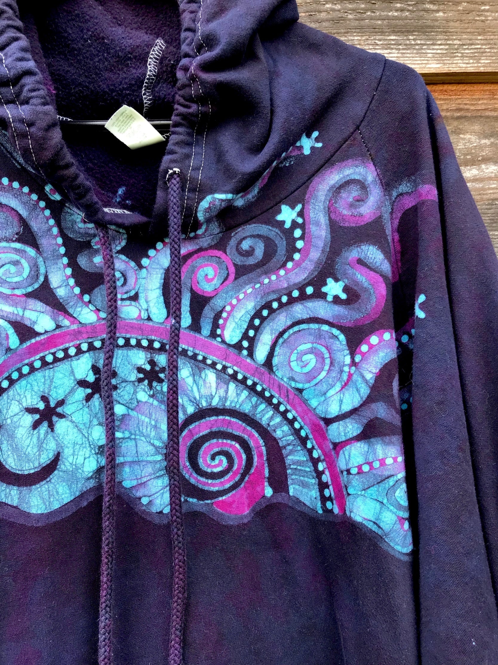 Cosmic Sun Pullover Batik Hoodie in Organic Cotton - Made Oversize in 3X hoodie batikwalla 
