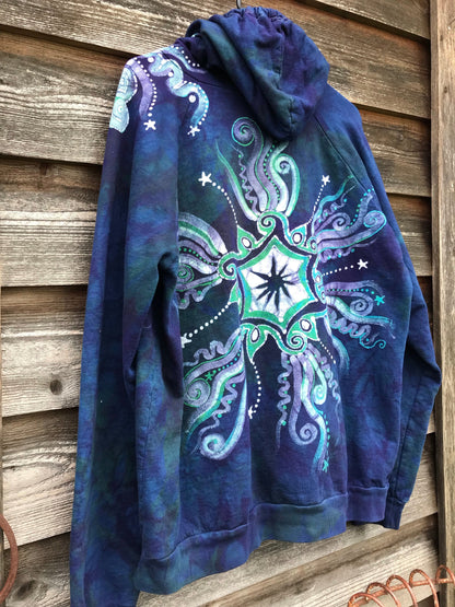 Mystical Mist By The Sea Shore Handmade Batik Zip Hoodie - Size 2X hoodie batikwalla 