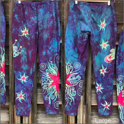 Sunrise Moon and Stars Batik Yoga Leggings - New Version leggings batikwalla Large 