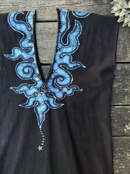 Cosmic Waves of Onyx Stretchy Hemp Tube Dress Batik Dresses Batikwalla 