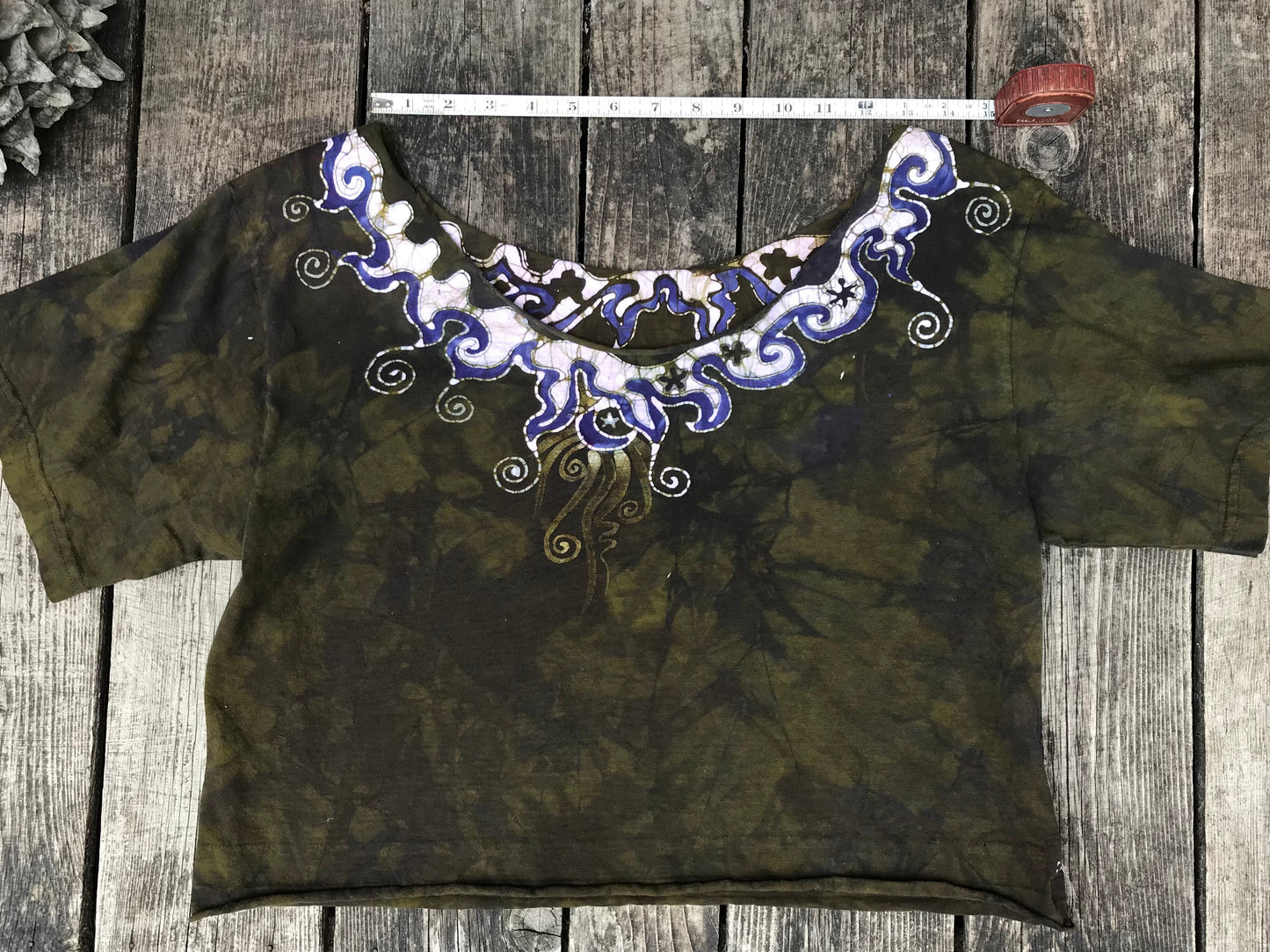 Perpetual Waves of Sage Oversize Crop Tee Shirts & Tops Batikwalla by Victoria 