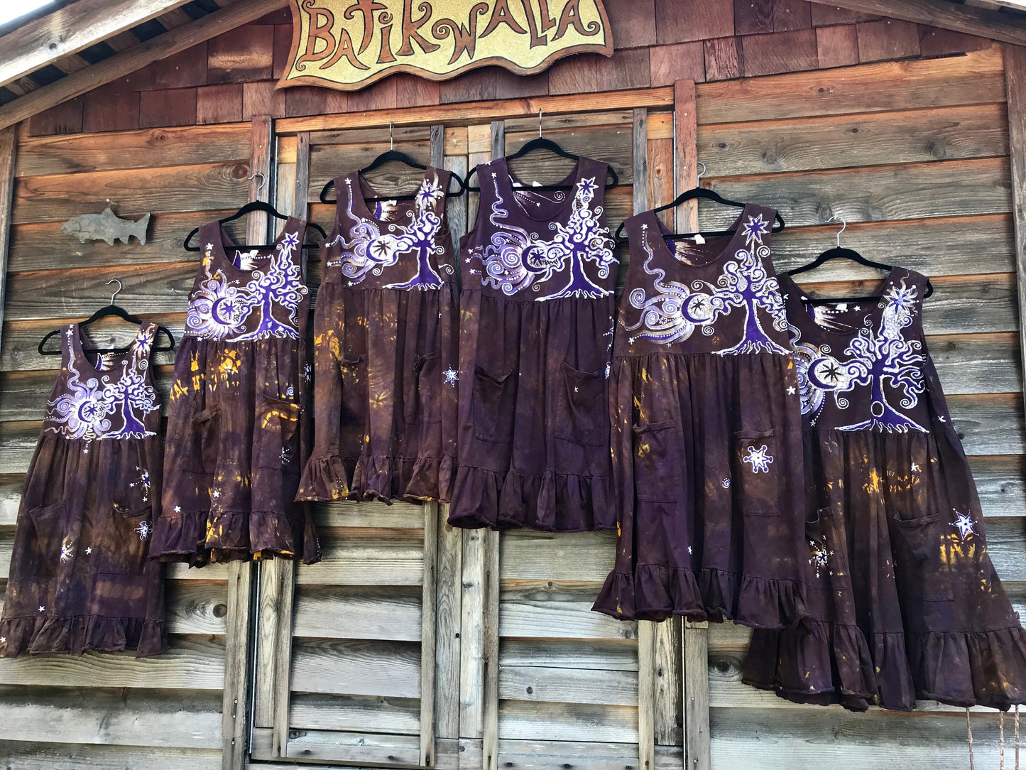 Golden Sun Purple Forest Farmer's Market Pocket Dress - Size 2X Batik Dresses Batikwalla 