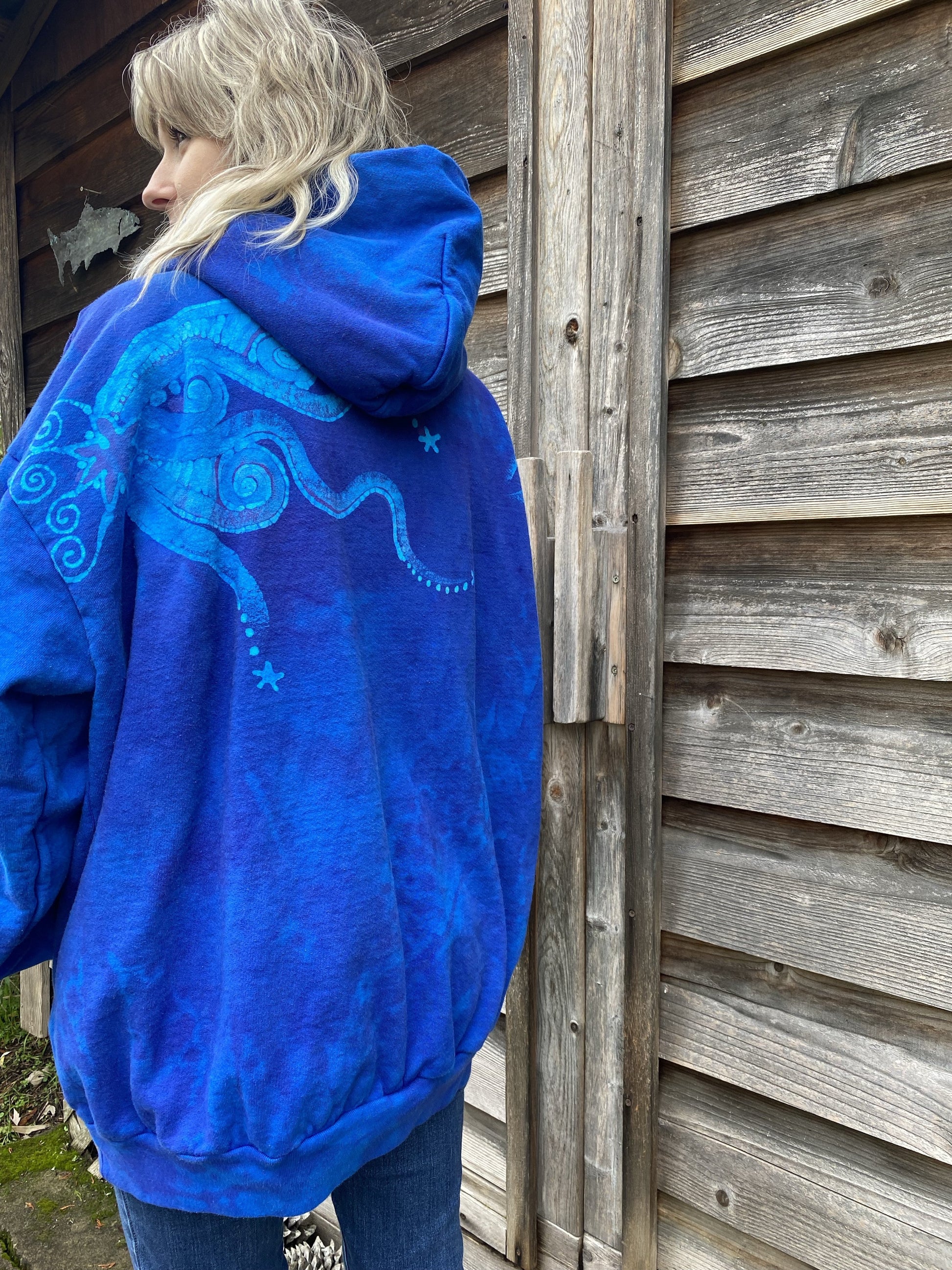 Made for Susanne H. MEMBER EXCLUSIVE Bright Blue Moonlight Cascade Pullover Hoodie - Size 2X hoodie batikwalla 