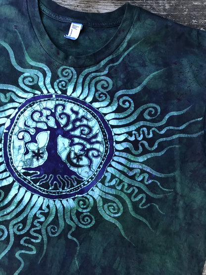 Teal and Purple Sun Tree Handmade Batikwalla Tshirt - Size 3X ONLY