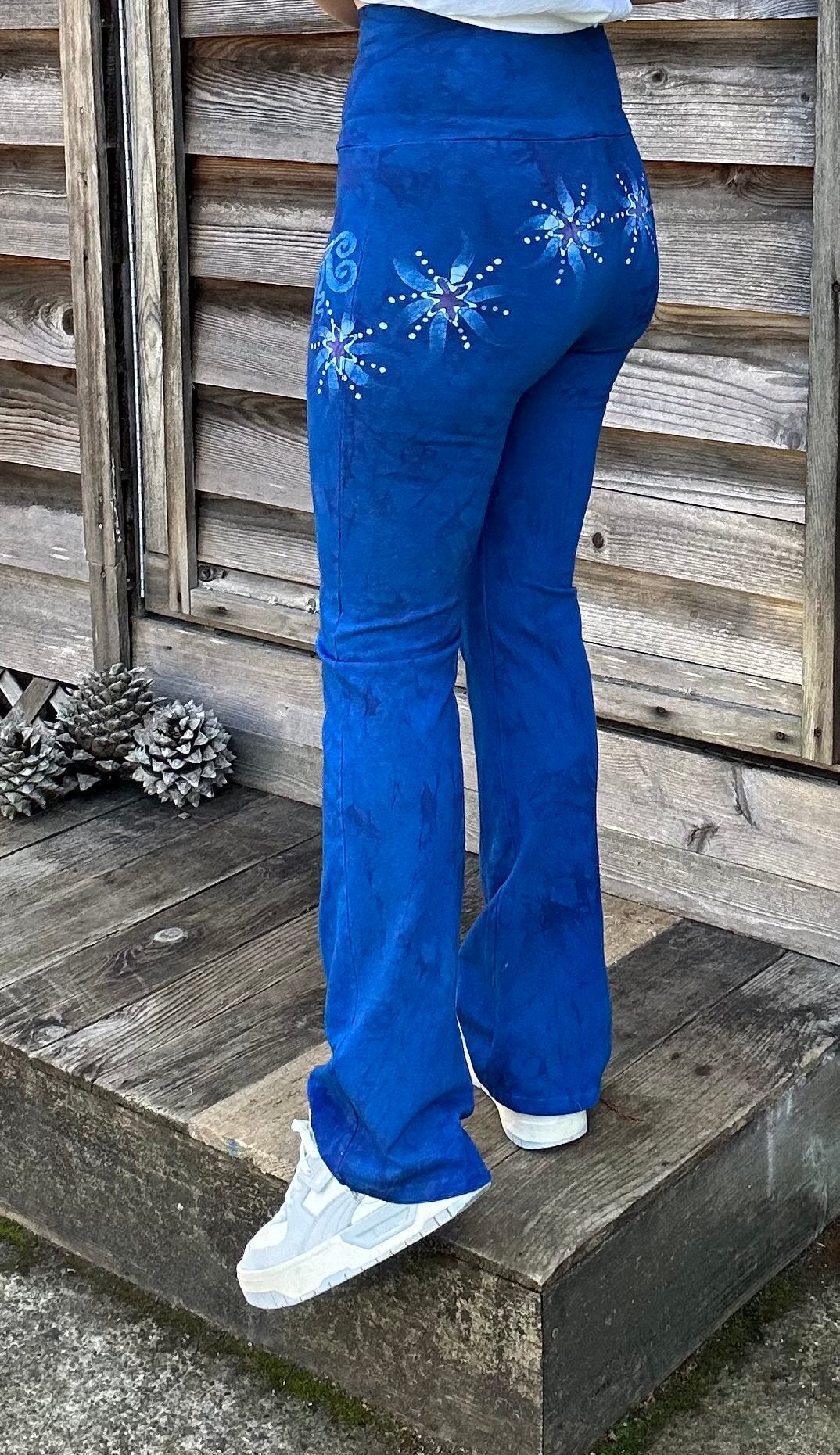 Super Blue Starflower Stretchy Lounge Pants - Size Small Yoga Pants batikwalla 