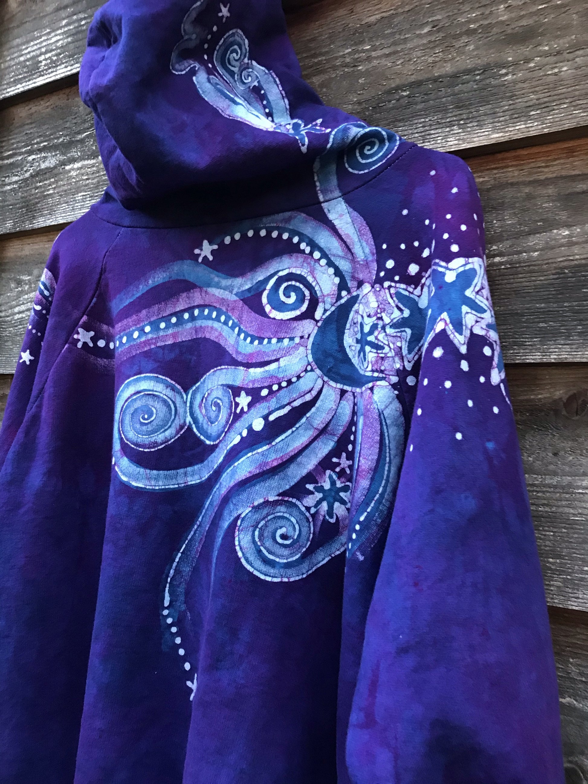 Starseed Moonbeams In Purple Passion - Organic Cotton Zip Up Batik Hoodie - in 2X hoodie batikwalla 
