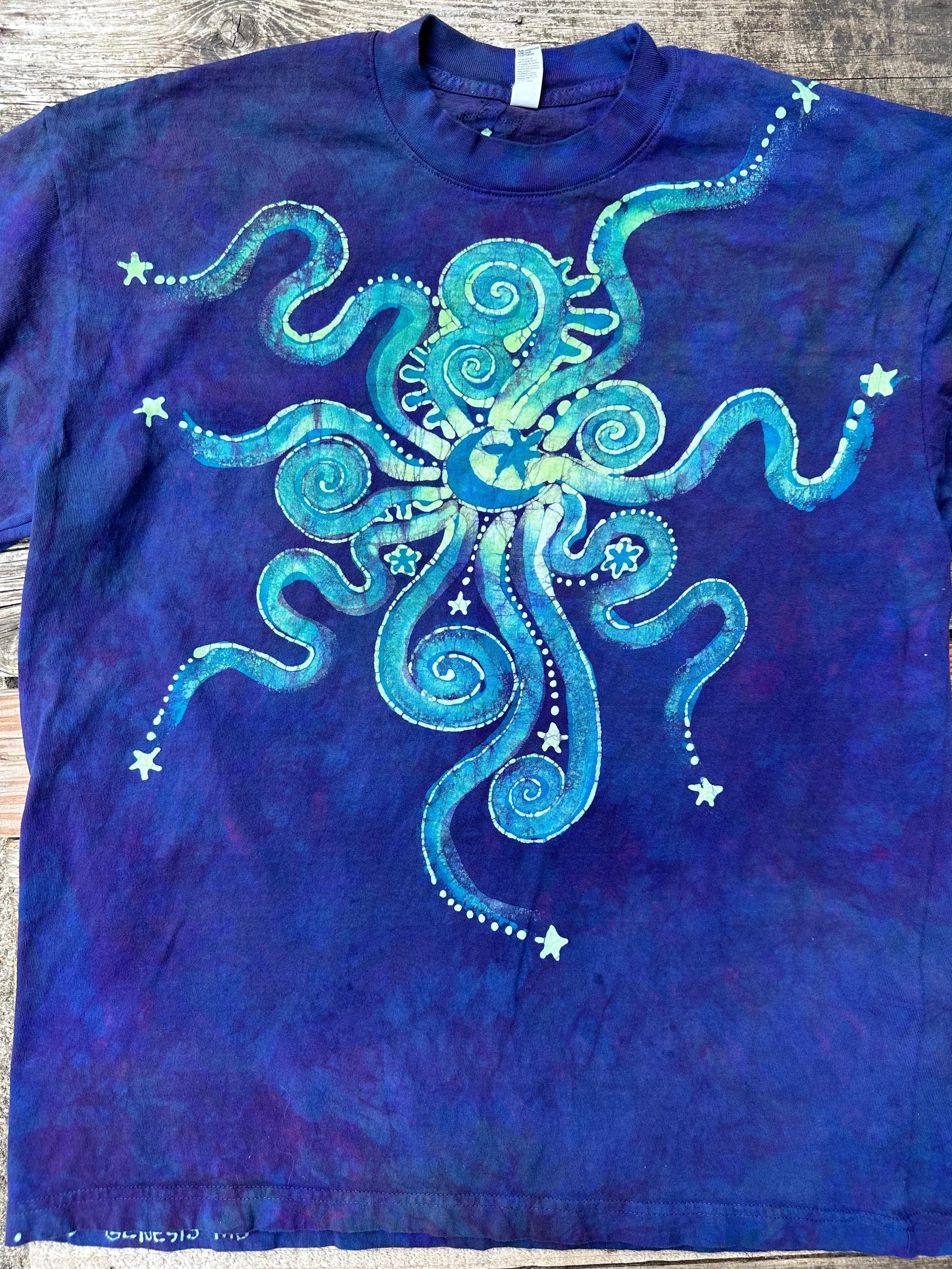 Aurora Borealis Handmade Batik Tshirt with Hidden Star Appliqué tshirt batikwalla Large 