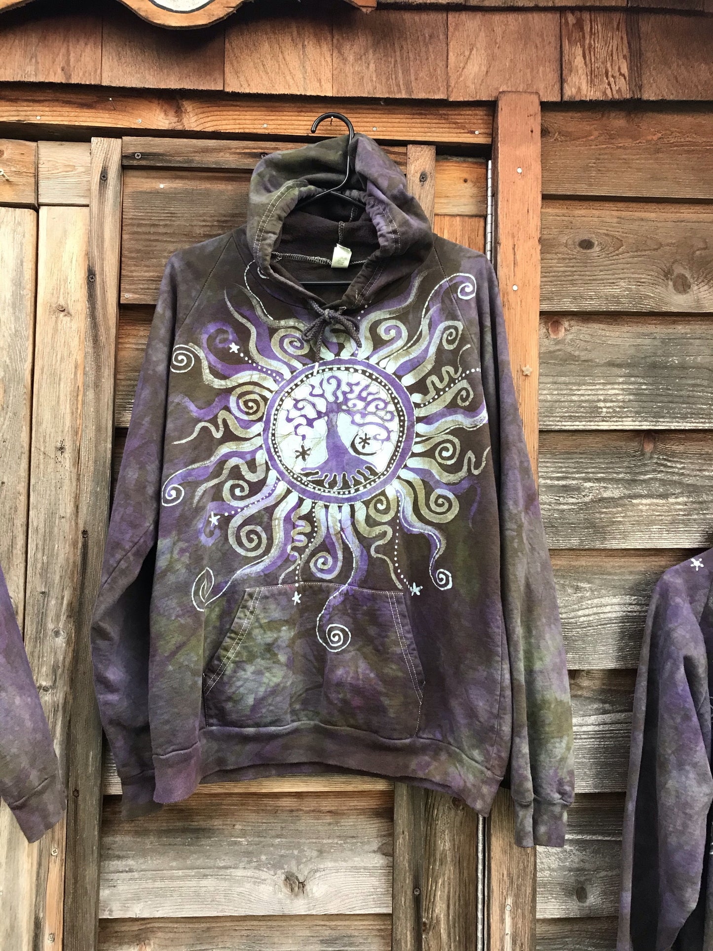 Sage Goddess Purple Tree Of Life Pullover Batik Hoodie - Handcrafted In Organic Cotton hoodie batikwalla Large 