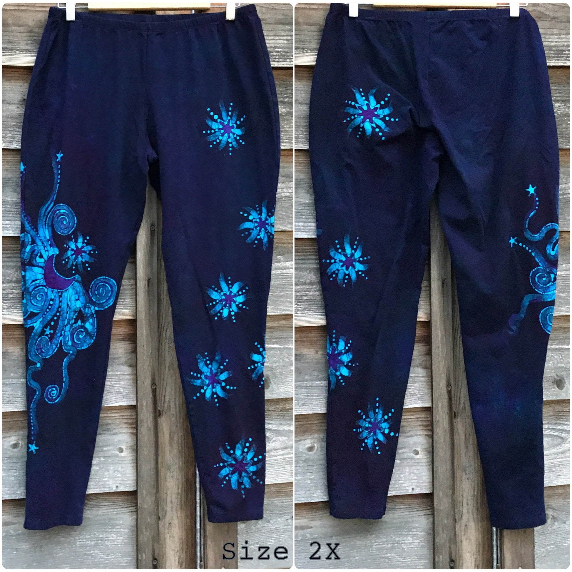 Deep Purple and Turquoise Moon & Star Batikwalla Yoga Leggings - SIZE XS leggings batikwalla 