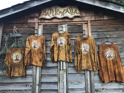 Gold Sun Tree Handmade Batik Long Sleeve Tshirt - Organic Cotton Size 3X