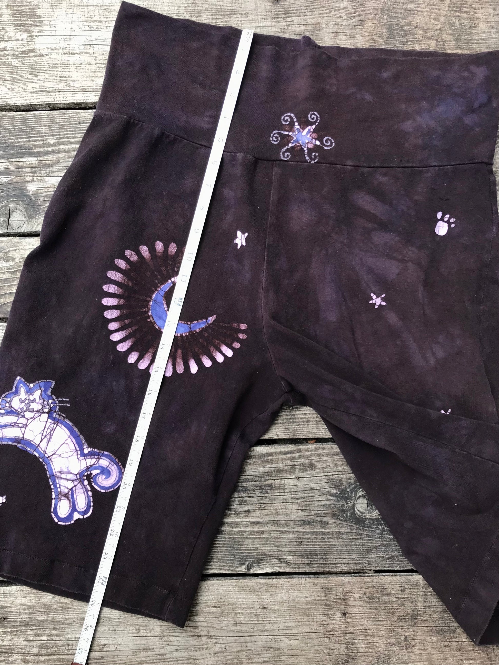 Cat and Moon and Stars Batik Biker Shorts - Purple Eggplant 2X Batikwalla by Victoria 