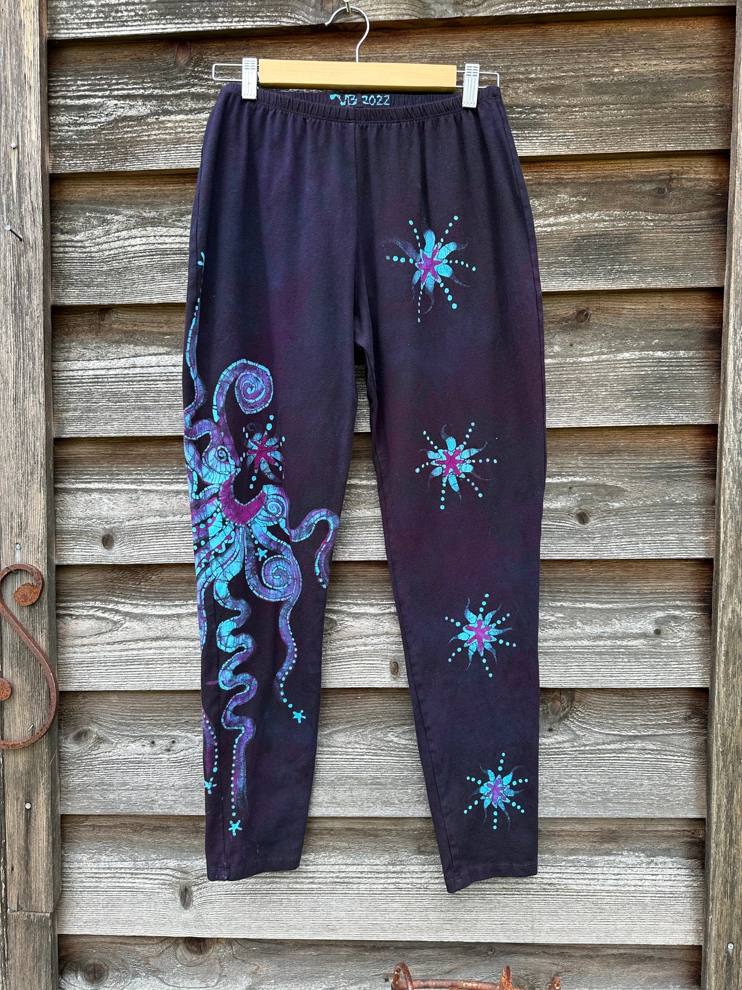 Draft of Deep Purple and Turquoise Moon & Star Batik Leggings leggings batikwalla 