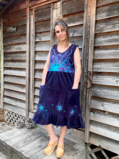 Mystic Moonlight with Turquoise Sunrise - Farmer's Market Pocket Dress - Size 2X Batik Dresses Batikwalla 2X 