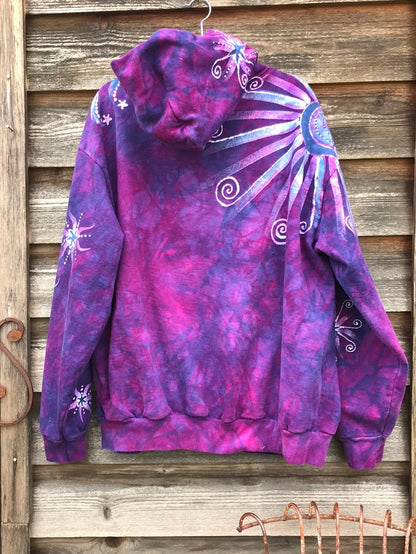 Purple Magenta Moon and Star Handcrafted Batik Zipper Hoodie - Size 2X hoodie batikwalla 