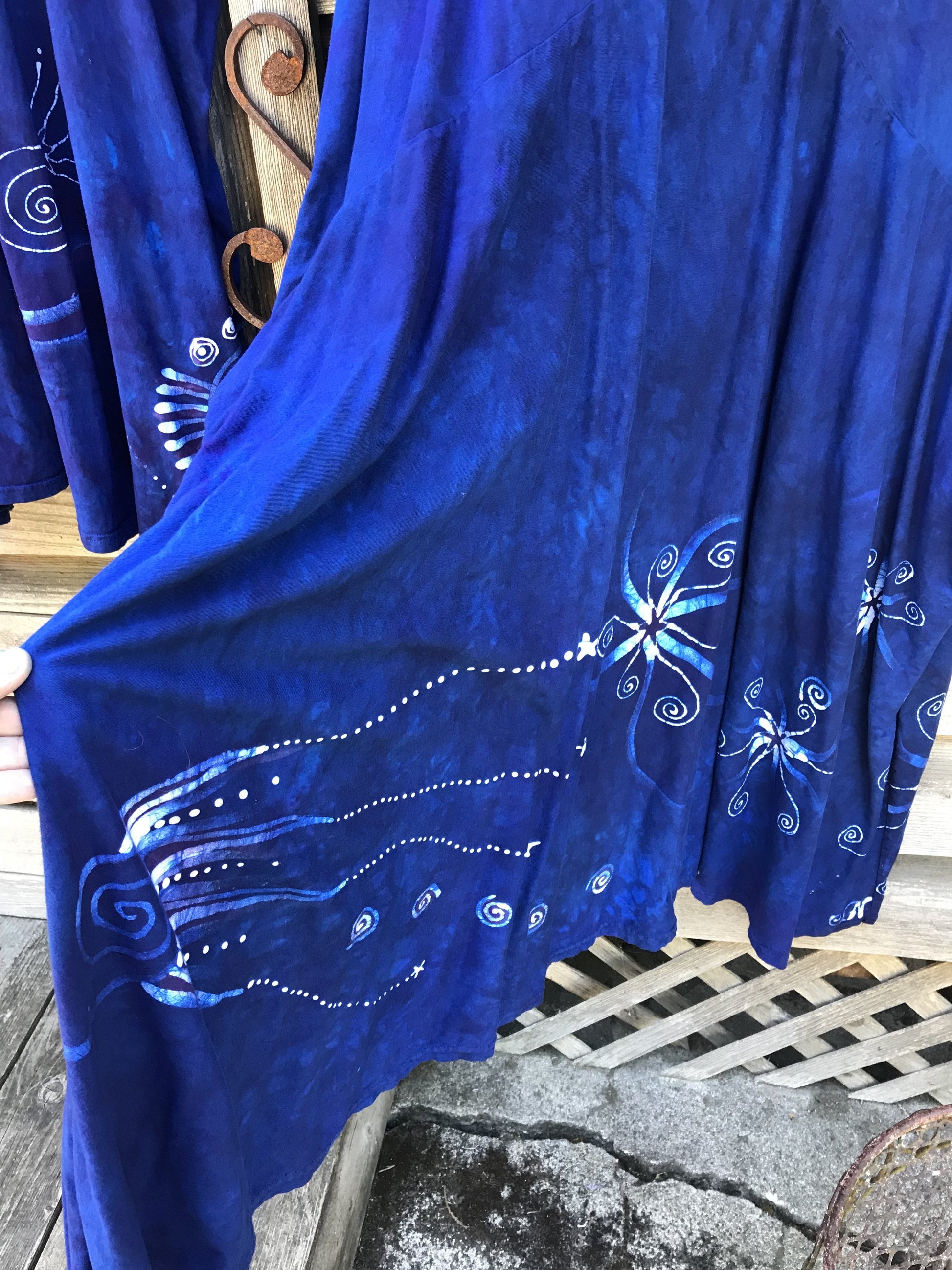 Blue Moon Galaxy - Hand Painted Short Sleeve Batik Dress - With Pockets Batik Dresses Batikwalla 