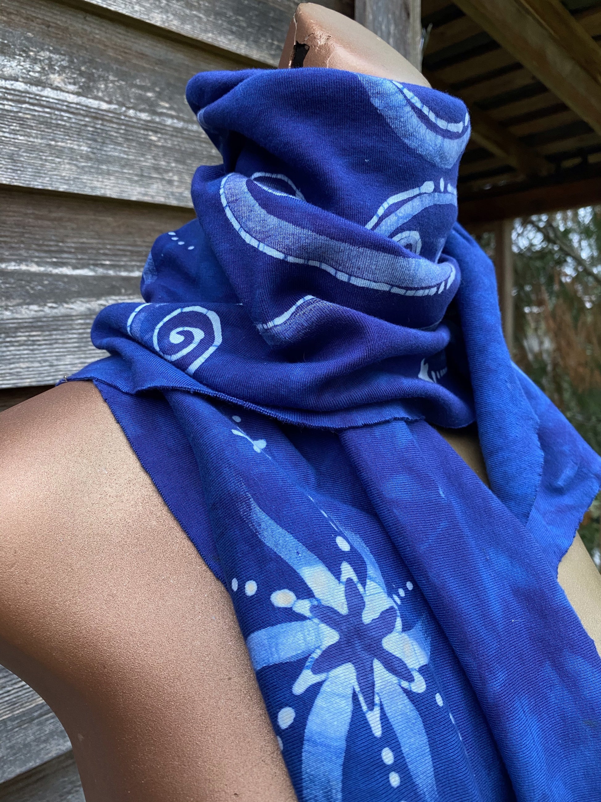 Blue Moon Rising - Hand Painted Organic Knit Fabric Scarf scarf batikwalla 