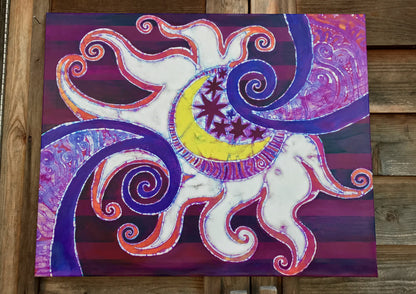 Swirling Sun and Stripes Canvas Giclée Batik Print