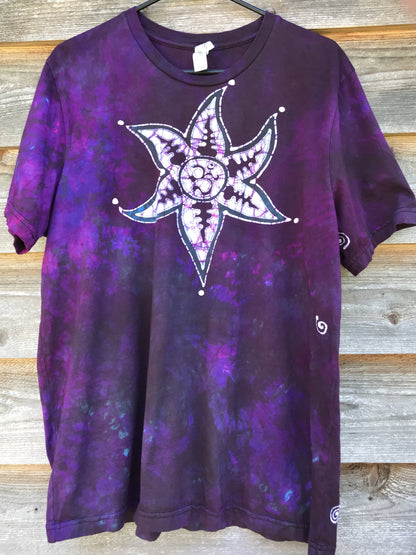 Starfish Flower Purple Om - Handmade Batik Tshirt - Size XL