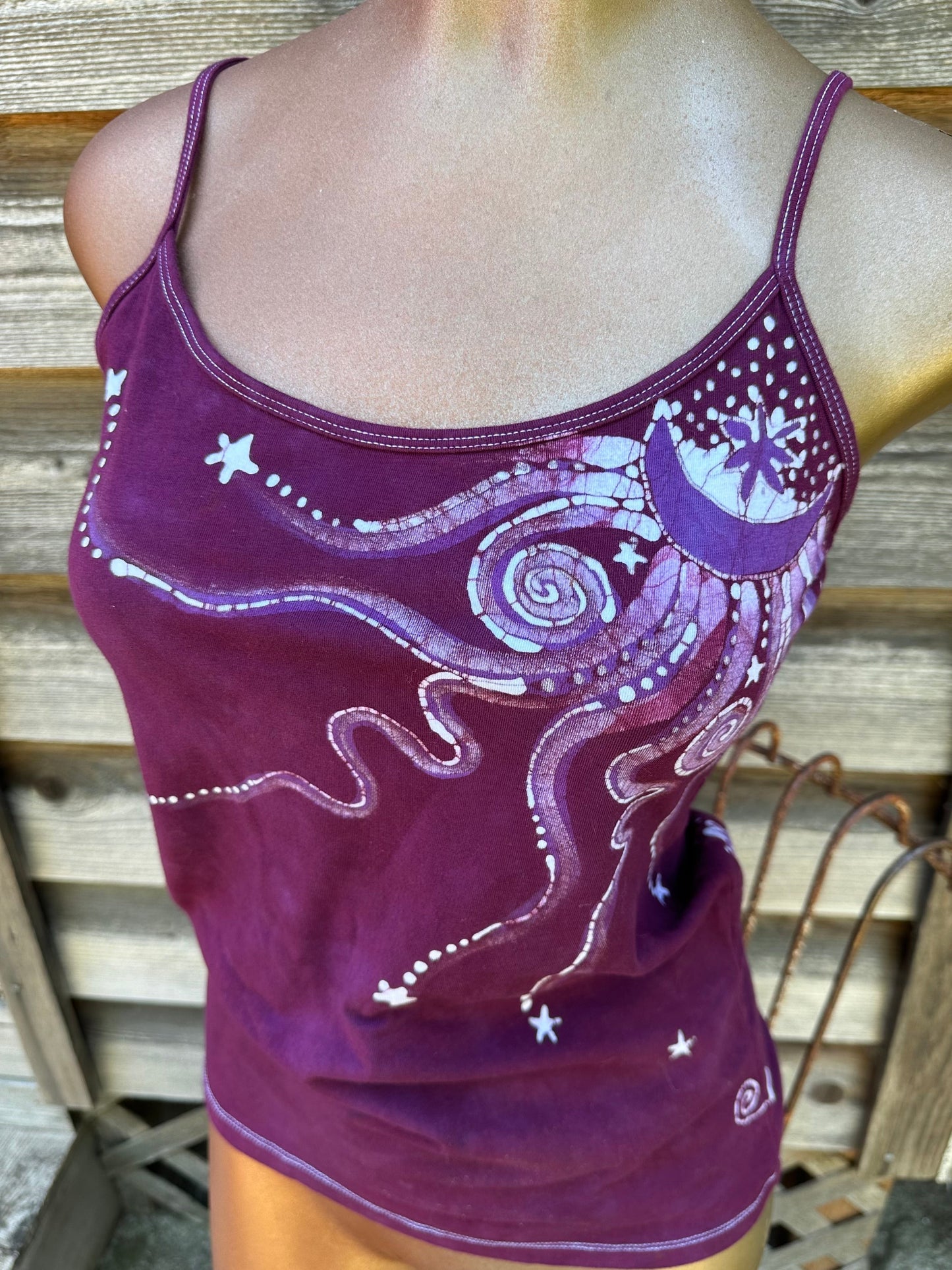 Maroon Moonbeams Hand Painted Batik Camisole - ONE SIZE Tops batikwalla 