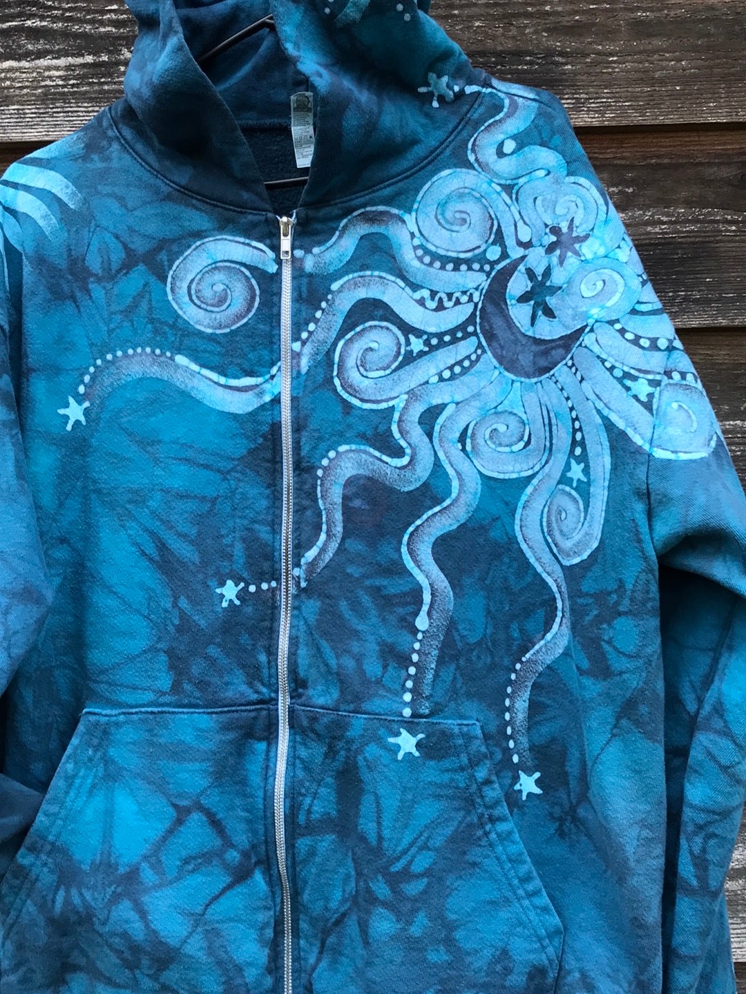 Denim Blue Moon Handcrafted Batik Zipper Hoodie - Size XL hoodie batikwalla 