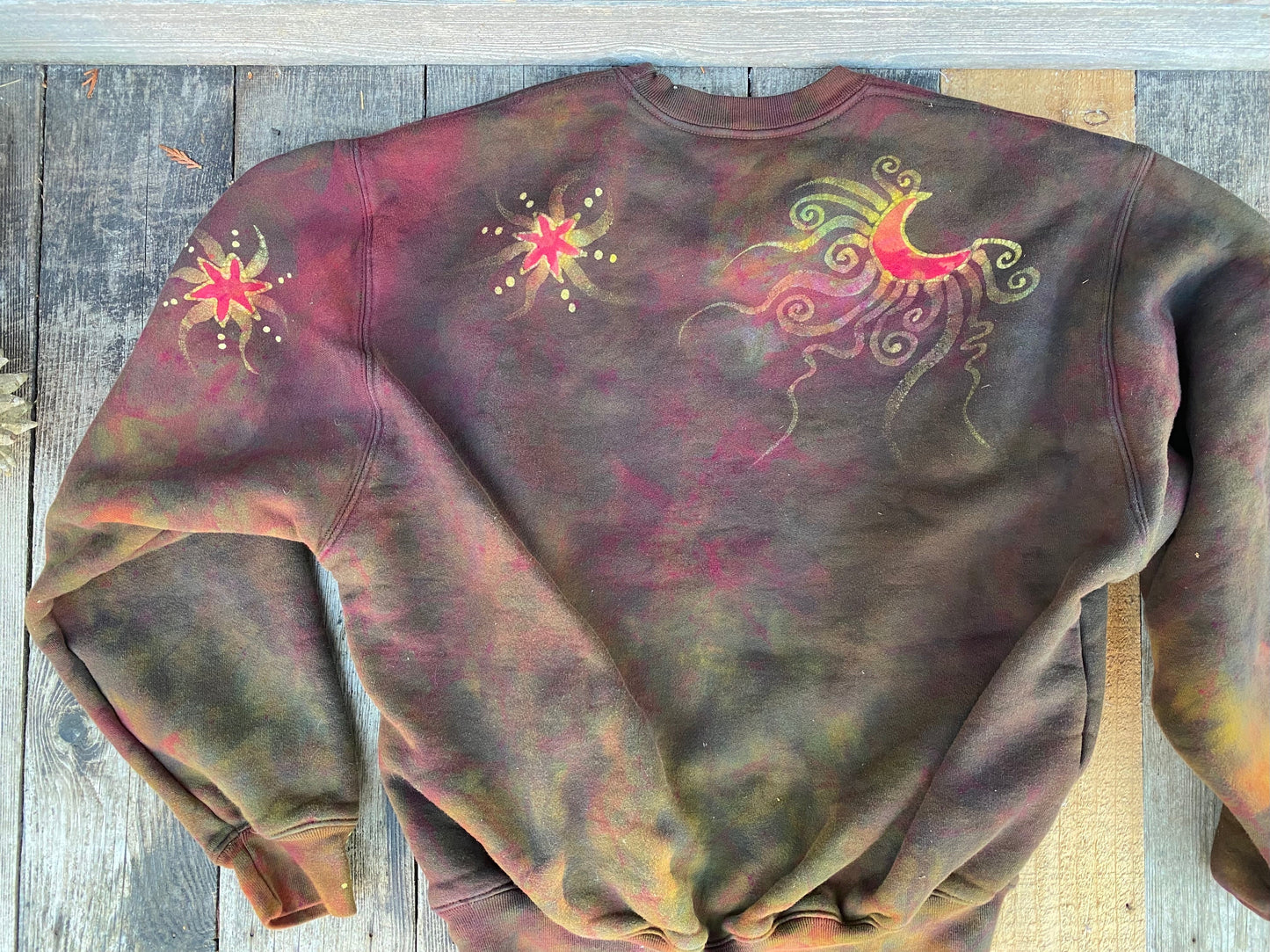 Sun Drenched Rustic Maroon Moonbeams Sweatshirt - Men's Size Small ONLY (runs large) Tops Batikwalla by Victoria 