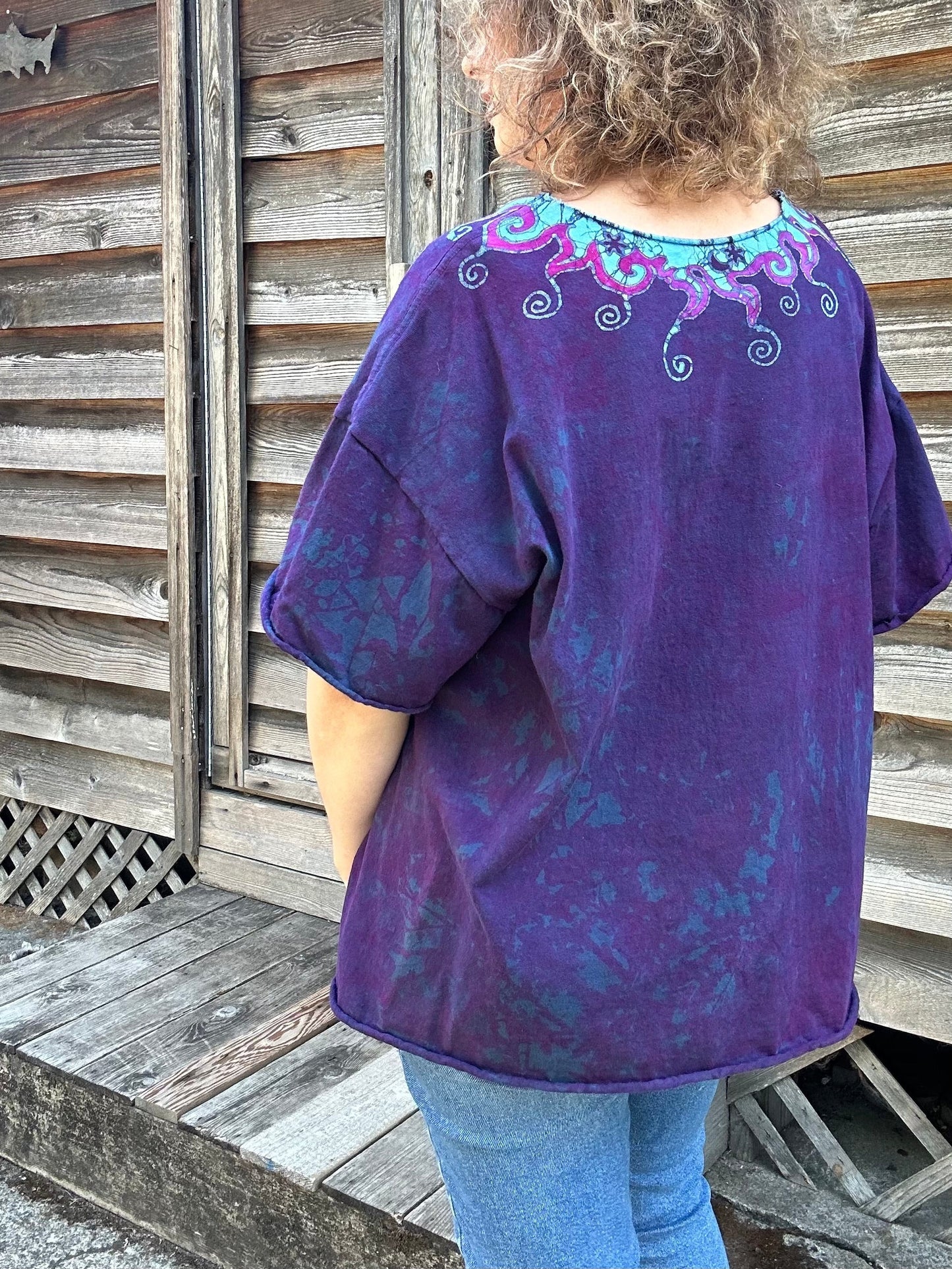 Sapphire Moon Batik Necklace Tee - Size XL Shirts & Tops Batikwalla by Victoria 