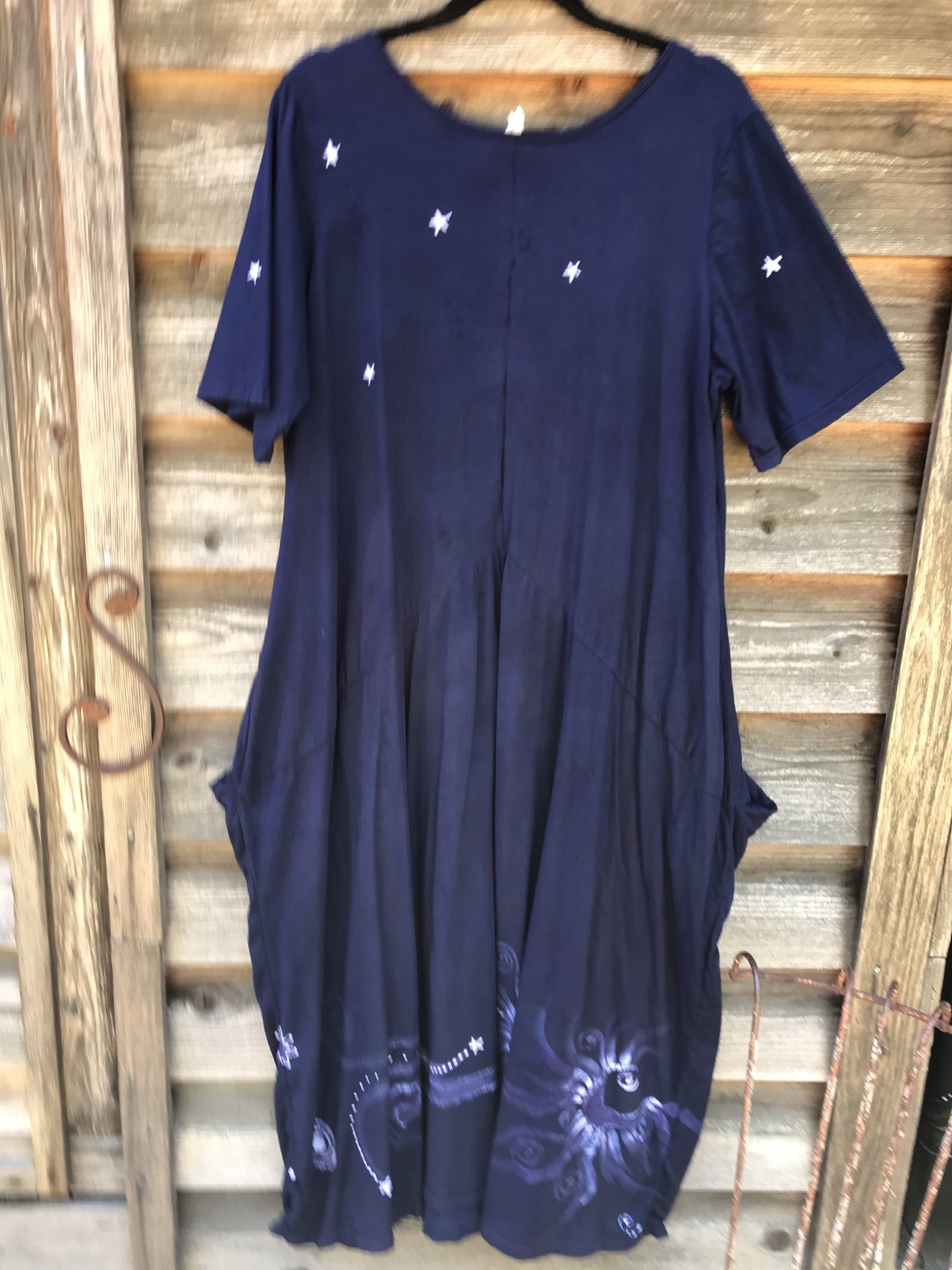 Midnight Moon Tree With Pockets - Short Sleeve Batik Dress - Size 2X Batik Dresses Batikwalla 
