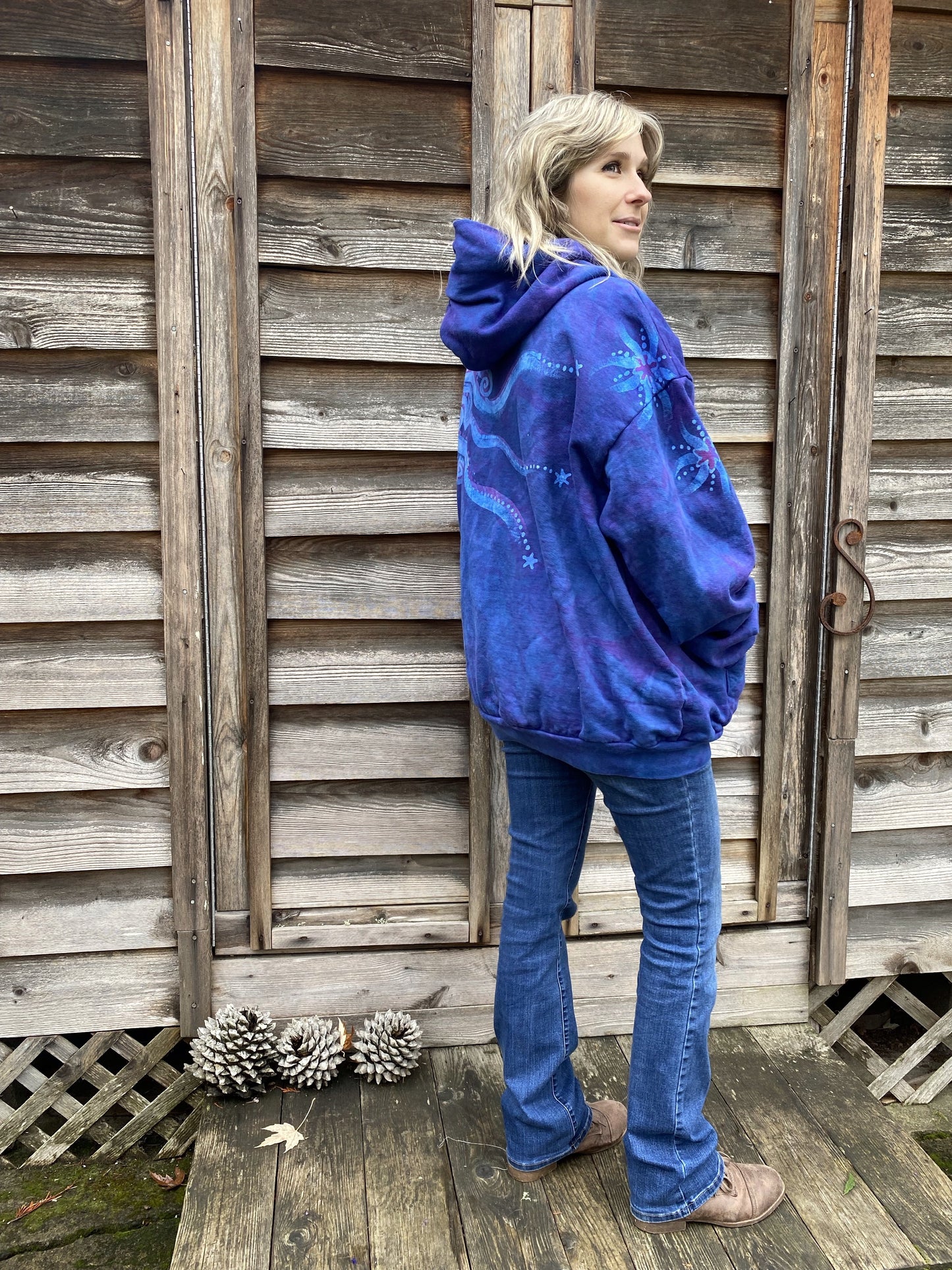 Made for Diane MEMBERSHIP EXCLUSIVE Blue Moonlight Cascade - Handcrafted Batik Pullover Hoodie Size XL hoodie batikwalla 