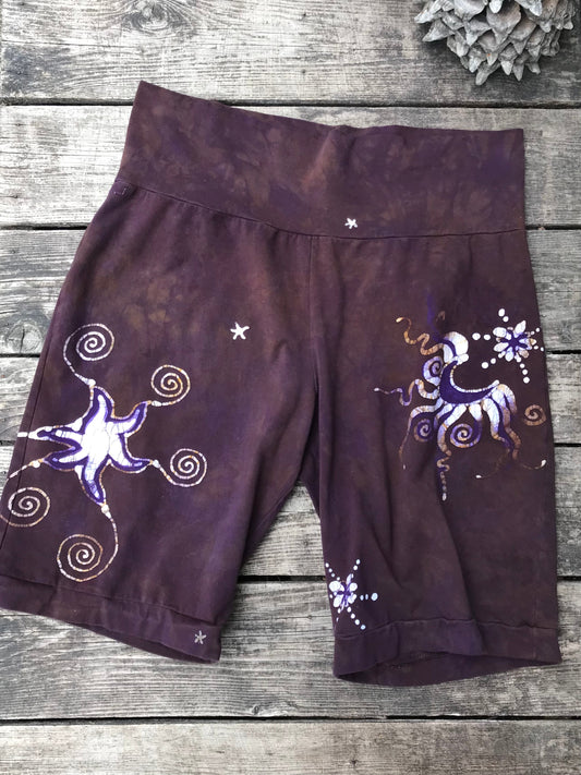 Earth Moon and Stars Batik Biker Shorts - Purple Highlights 2X Batikwalla by Victoria 
