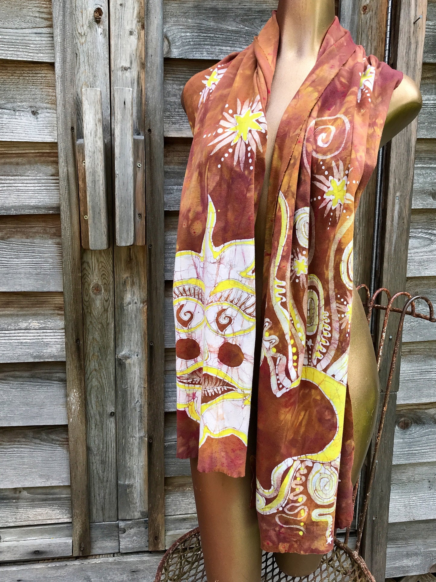 Earthy Sun Hand Painted Organic Cotton Batik Scarf