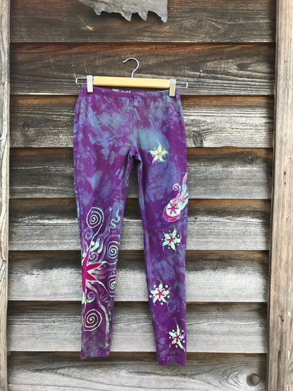 Purple Sunrise Moon and Stars Batik Leggings leggings batikwalla XS 