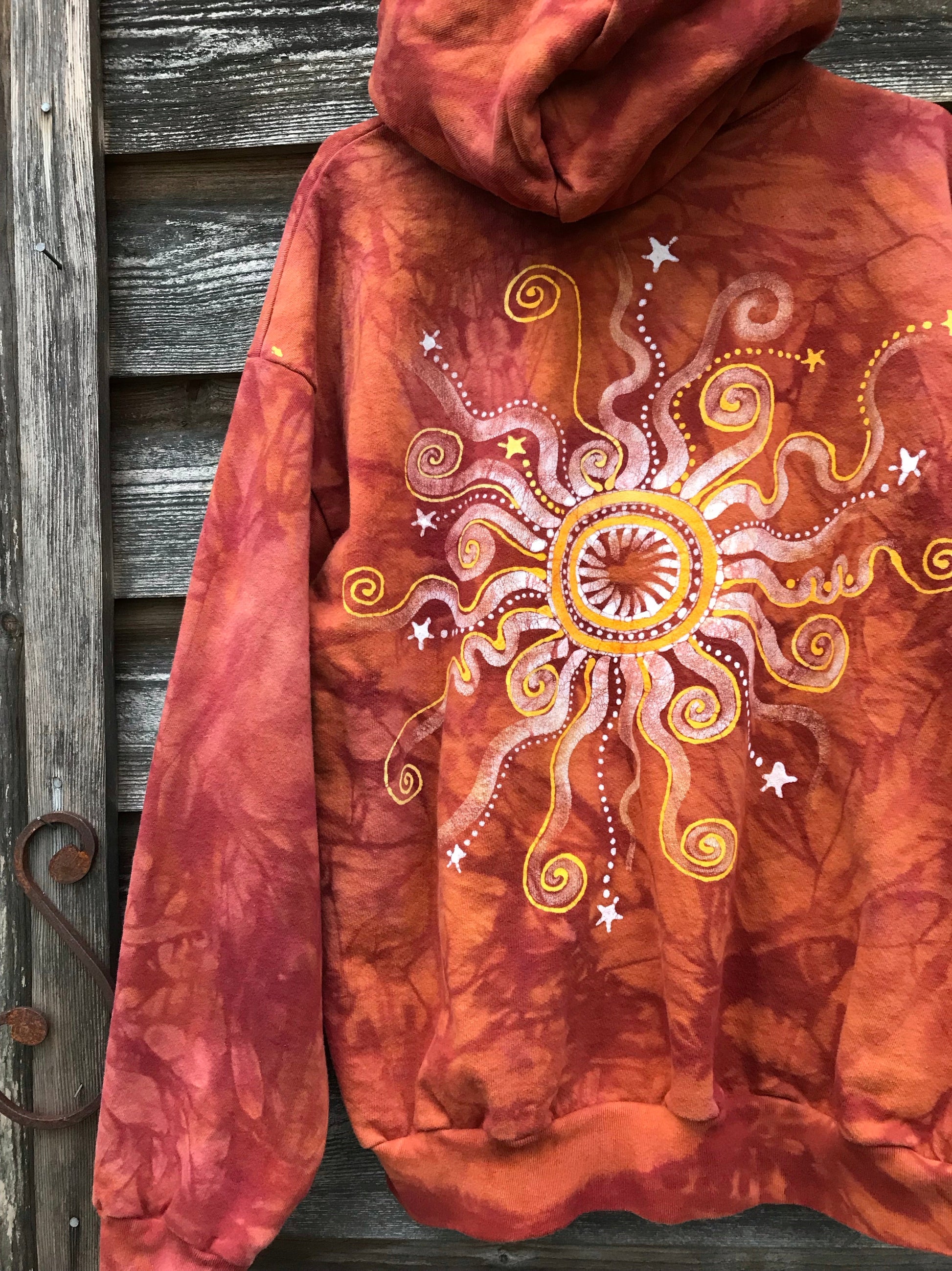Cayenne Orange Sunset Handcrafted Batik Zipper Hoodie - Size 2X hoodie batikwalla 