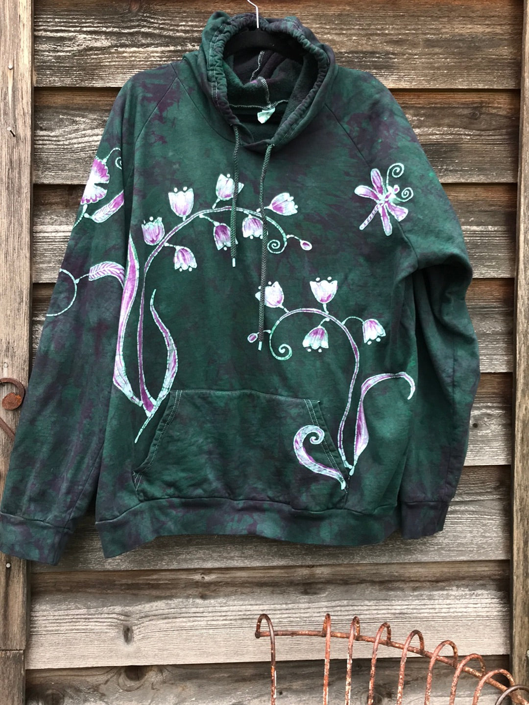 Dragonfly Hyacinth Pullover Batik Hoodie in Organic Cotton - Handmade Oversize in 3X hoodie batikwalla 