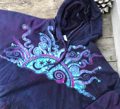 Cosmic Moonrise Pullover Batik Hoodie in Organic Cotton - Made Oversize in 3X hoodie batikwalla 