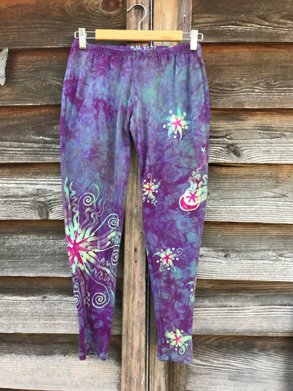 Purple Sunrise Moon and Stars Batik Leggings leggings batikwalla Medium 