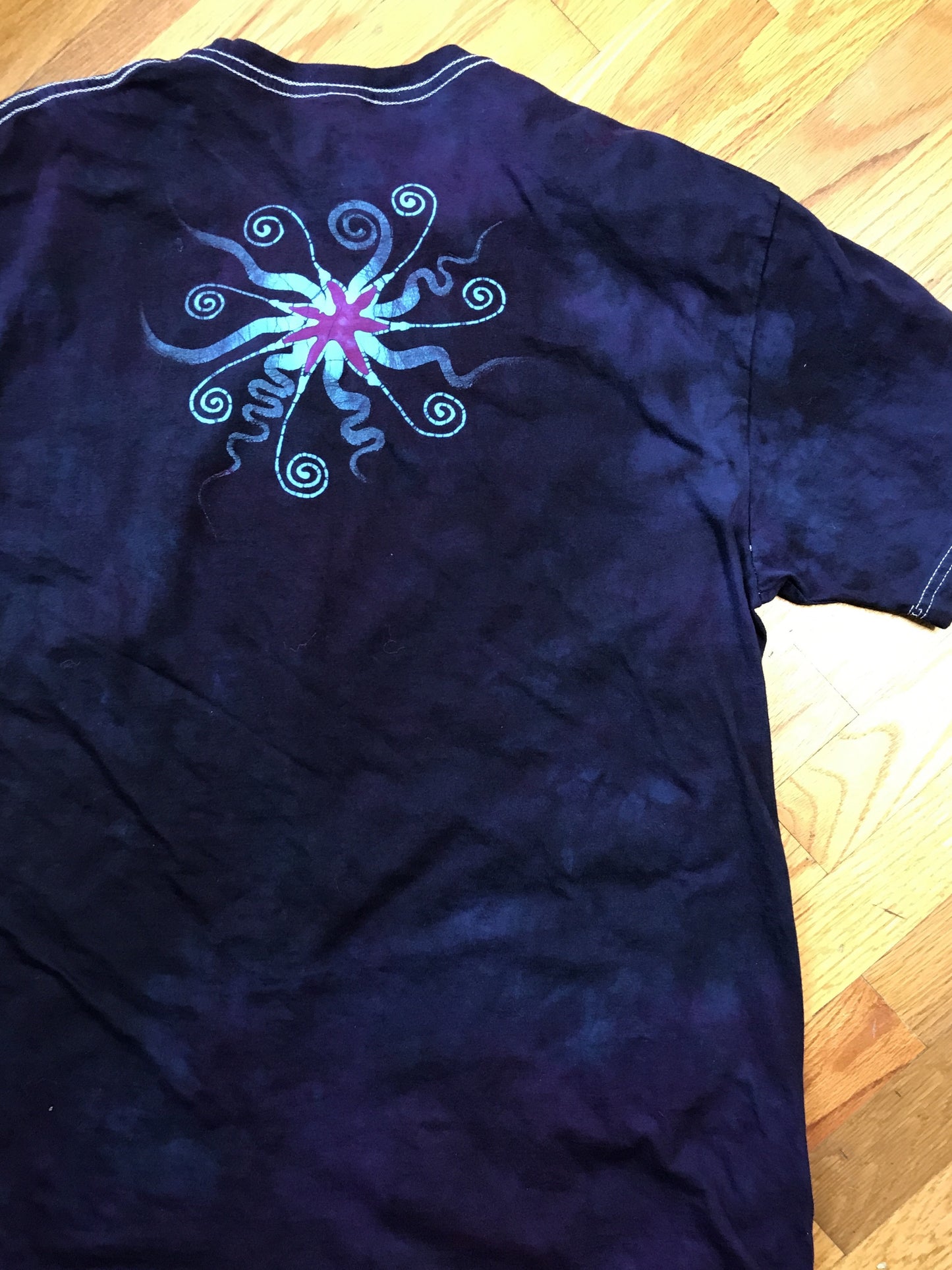 Deep Blue and Purple Moonbeams Handmade Batik Tshirt - Size XL