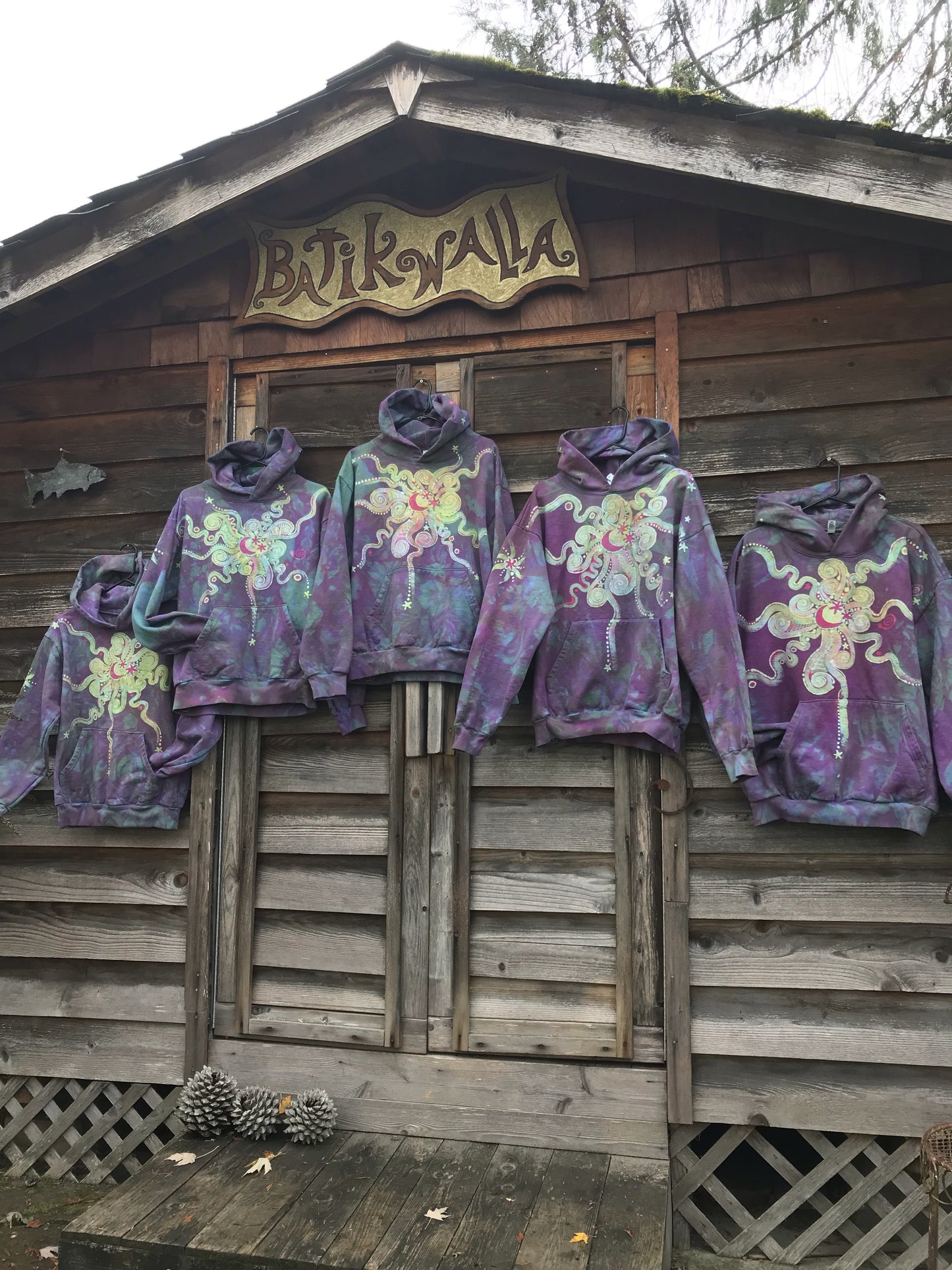 Sunrise Starburst in Purple Rain - Handcrafted Batik Pullover Hoodie hoodie batikwalla 
