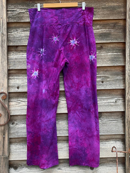 Hot Pink Moonflower Stars Stretchy Movement Pants Size XL/2X batikwalla 