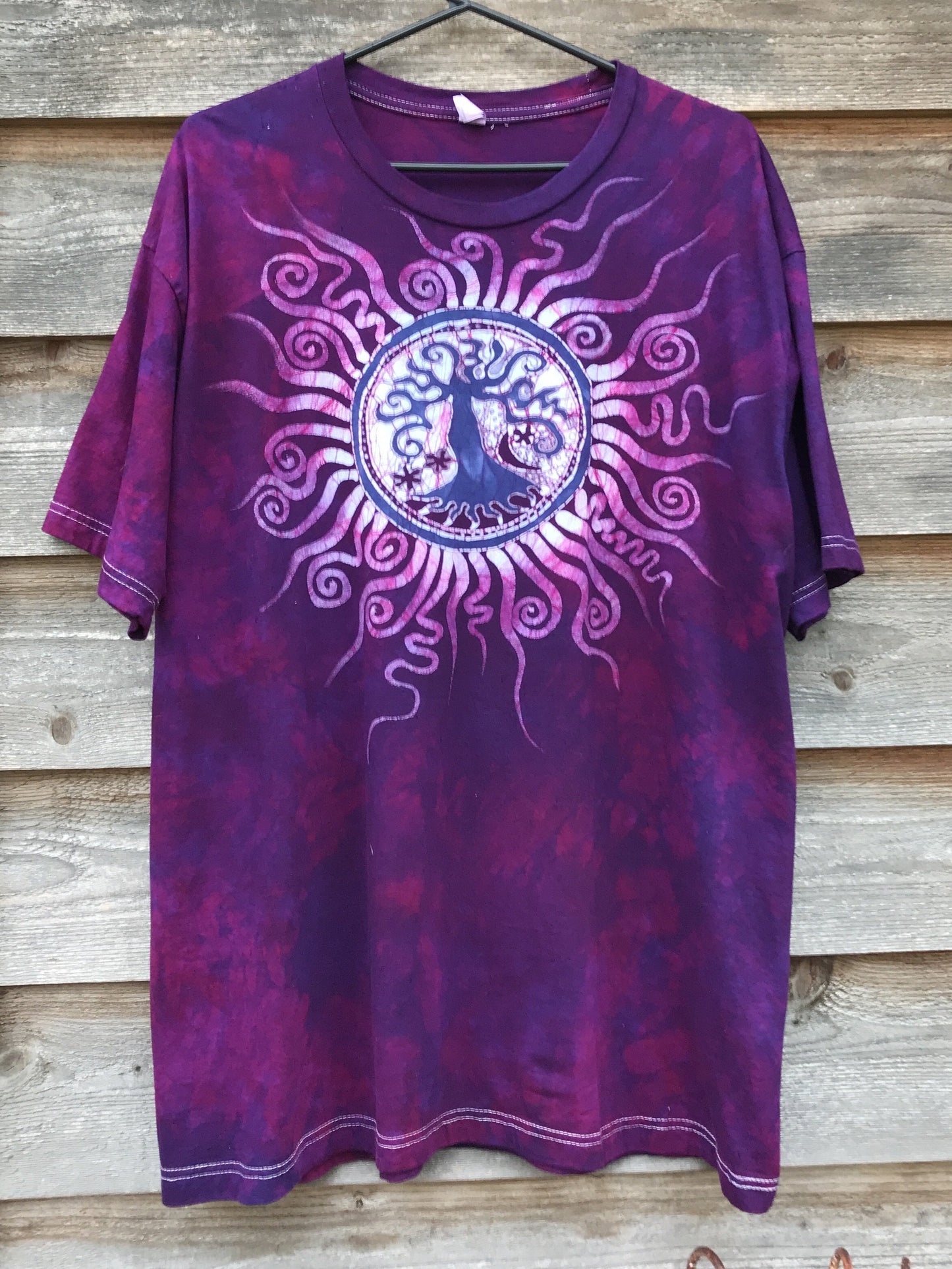 Fuchsia and Purple Sun Tree Handmade Batikwalla Tshirt - Size XL